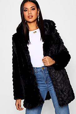 Boohoo Textured Hooded Faux Fur Coat