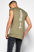 Boohoo 'la' Longline Sleeveless T-shirt Khaki