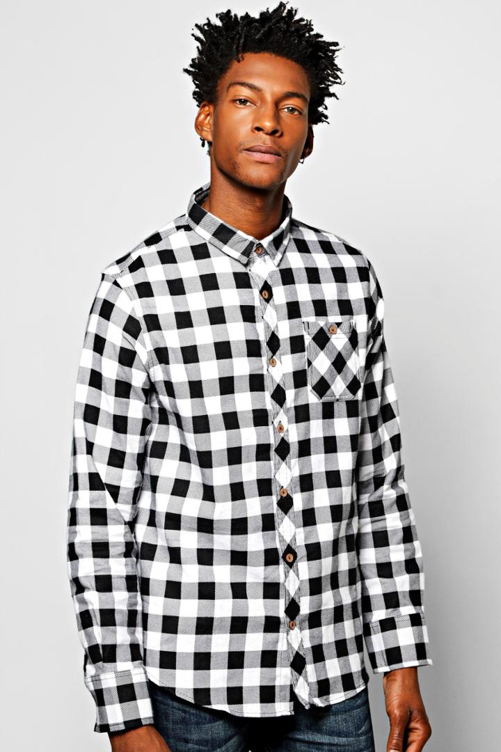 Boohoo Long Sleeve Buffalo Flannel Shirt Black