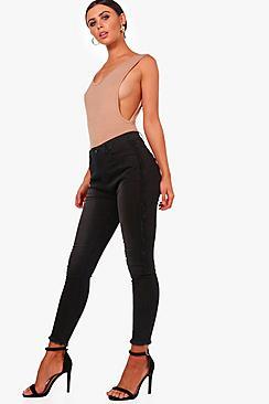 Boohoo Petite Luci Frayed Side Seam Stretch Skinny Jean