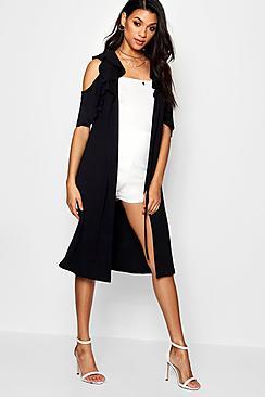 Boohoo Cold Shoulder Frill Duster Jacket
