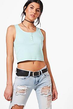 Boohoo Jess Popper Detail Crop Top