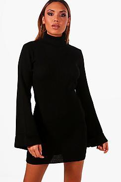 Boohoo Katie Wide Sleeve Roll Neck Jumper Dress