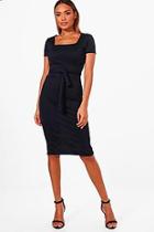 Boohoo Square Neck Pleat Front Dress