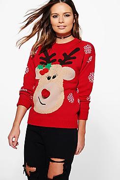 Boohoo Maria 3d Christmas Rudolph Christmas Jumper