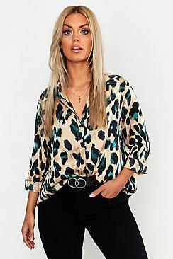 Boohoo Plus Satin Leopard Shirt