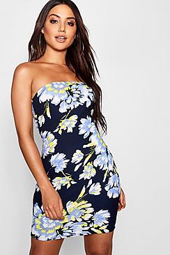 Boohoo Floral Crepe Bandeau Mini Dress