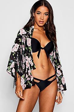 Boohoo Floral Tassle Open Back Beach Kimono