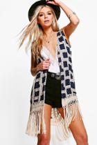 Boohoo Abigail Crochet Back & Tassel Hem Kimono Navy