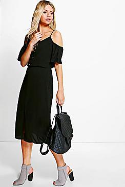 Boohoo Naomi Woven Cold Shoulder Midi Dress