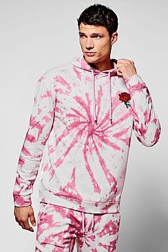 Boohoo Oversized Tie Dye Hoodie With Rose Embroidery