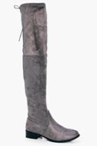 Boohoo Heidi Tie Back Over The Knee Boot Grey