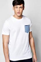 Boohoo Chambray Double Pocket T Shirt White