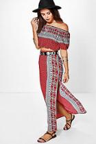 Boohoo Petite Ella Border Print Crop + Maxi Co-ord
