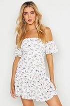 Boohoo Floral Off The Shoulder Ruched Mini Dress