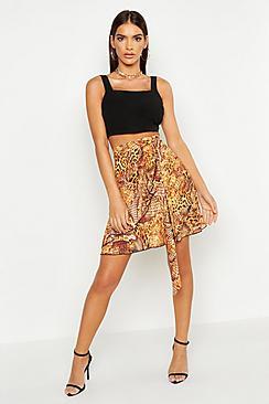 Boohoo Mixed Animal Print Ruffle Wrap Skirt