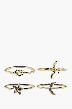 Boohoo Galactic Knot Rings 4 Pack