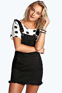 Boohoo Betty Black Denim Dungaree Skirt