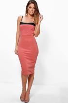 Boohoo Stassy Sweetheart Contrast Neck Mid Dress Rose