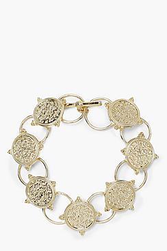 Boohoo Ella Engraved Coin T-bar Bracelet