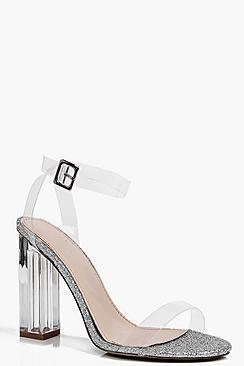 Boohoo Victoria Glitter Clear Block Heel