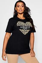 Boohoo Plus Leopard Liberte Paris Slogan T-shirt
