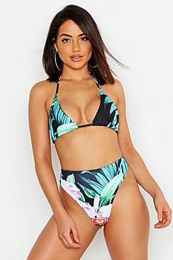 Boohoo Tropical Triangle High Waisted Bikini