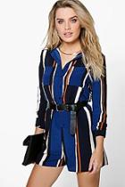 Boohoo Molly Striped Shirt Style Playsuit