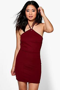 Boohoo Petite Emma Eyelet Halter Bodycon Dress