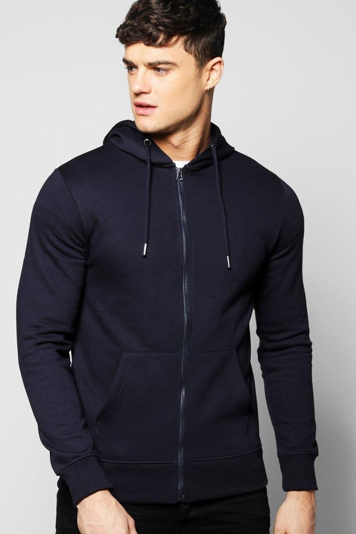 Boohoo Zip Through Hoodie Navy