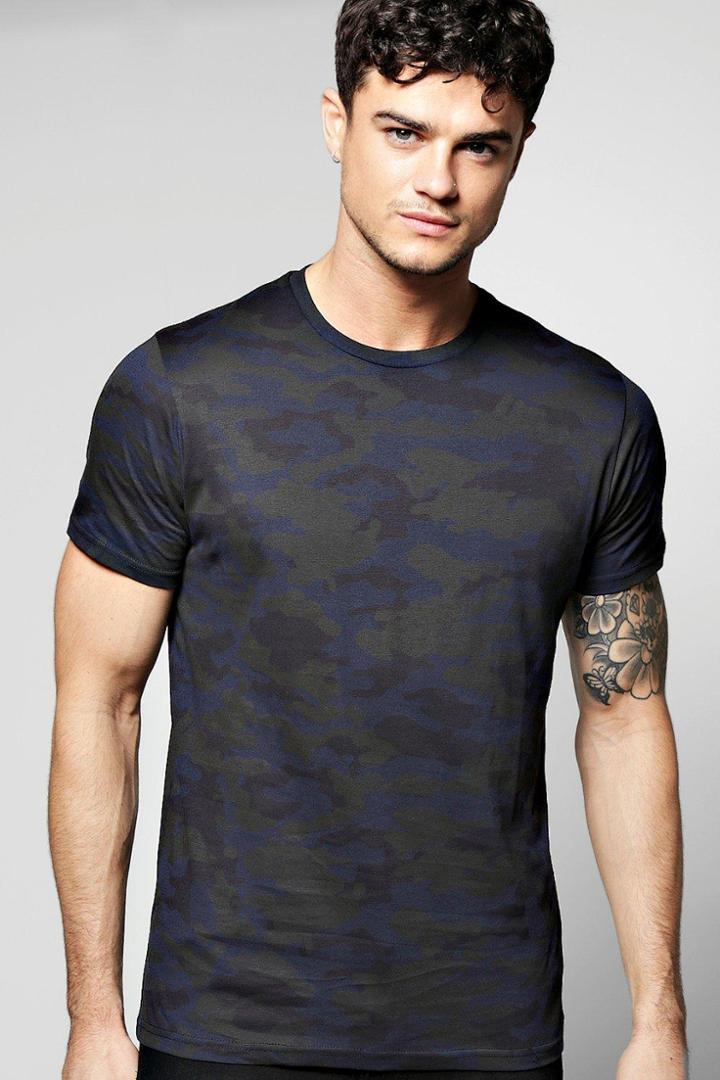 Boohoo All Over Camo T Shirt Blue