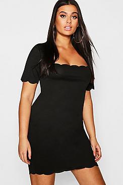 Boohoo Plus Scallop Edge Square Neck Bodycon Dress