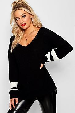 Boohoo Oversized V-neck Stripe Cuff Jumper