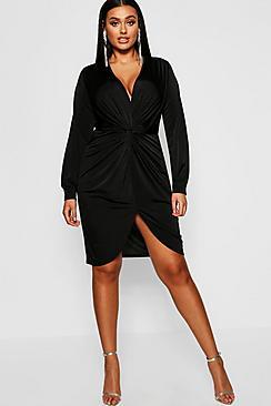 Boohoo Plus Disco Slinky Twist Front Wrap Dress