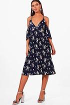 Boohoo Petite Florrie Pleat Hem Midi Tea Dress