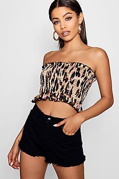 Boohoo Lucie Leaopard Shirred Bandeau