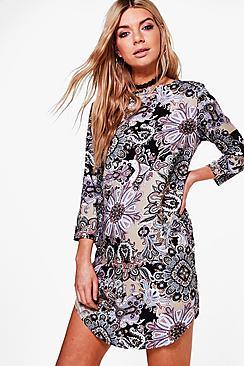 Boohoo Fleur Woven Paisley Printed Shift Dress