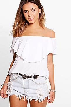 Boohoo Petite Izzie Double Layer Bardot Top
