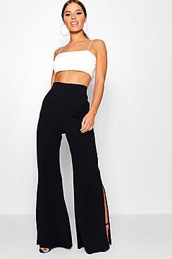 Boohoo Petite Stacy Split Side Flare Trouser