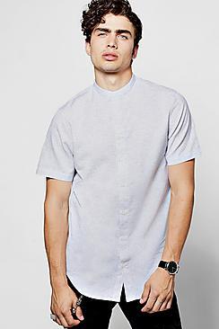 Boohoo Short Sleeve Nepp Shirt With Grandad Collar
