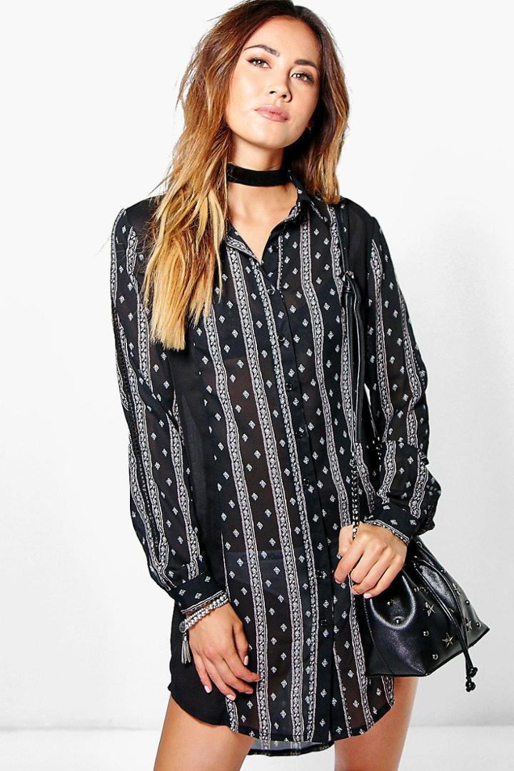 Boohoo Selina Ladder Trim Shirt Dress Black