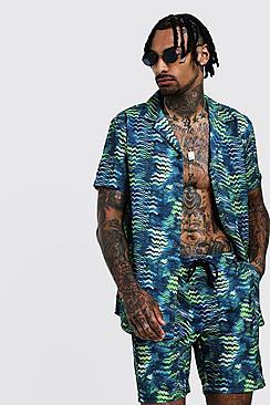 Boohoo Abstract Print Shirt And Short Set