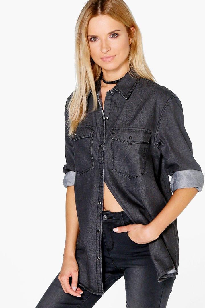 Boohoo Ellie Oversized Denim Shirt Charcoal