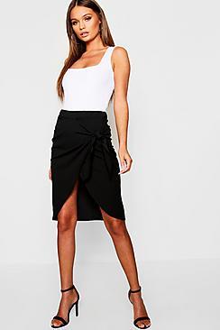Boohoo Wrap Detail Midi Skirt