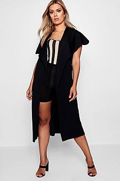 Boohoo Plus Libby Waterfall Sleeveless Wrap Duster