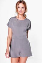 Boohoo Amy Capped Sleeve Solid Colour Playsuit Grey