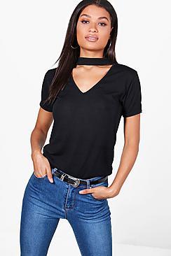 Boohoo Grace Choker Knitted T-shirt