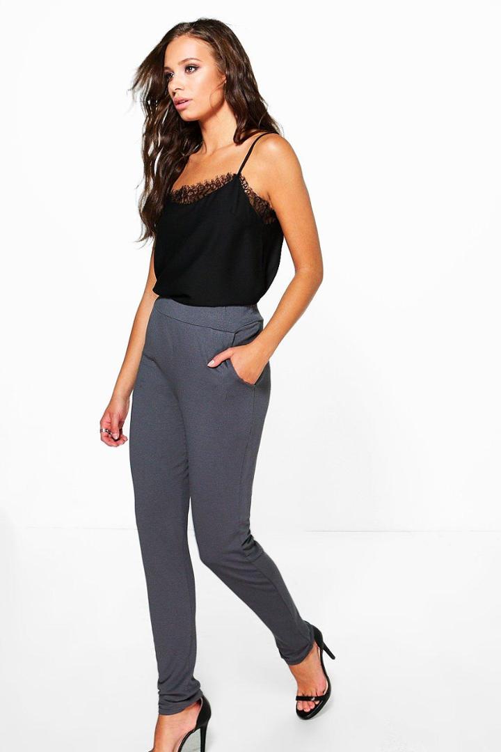 Boohoo Eleanor Skinny Pocket Trousers Smoke