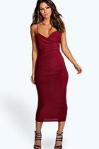 Boohoo Serena Wrap Bust Rouched Slinky Midaxi Dress
