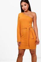 Boohoo One Shoulder Tie Waist Shift Dress